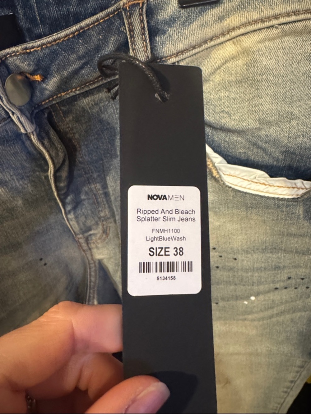 Nova Men • NWT $65 Ripped and Bleach splatted stacked Slim Flare Jean - Picture 5 of 5